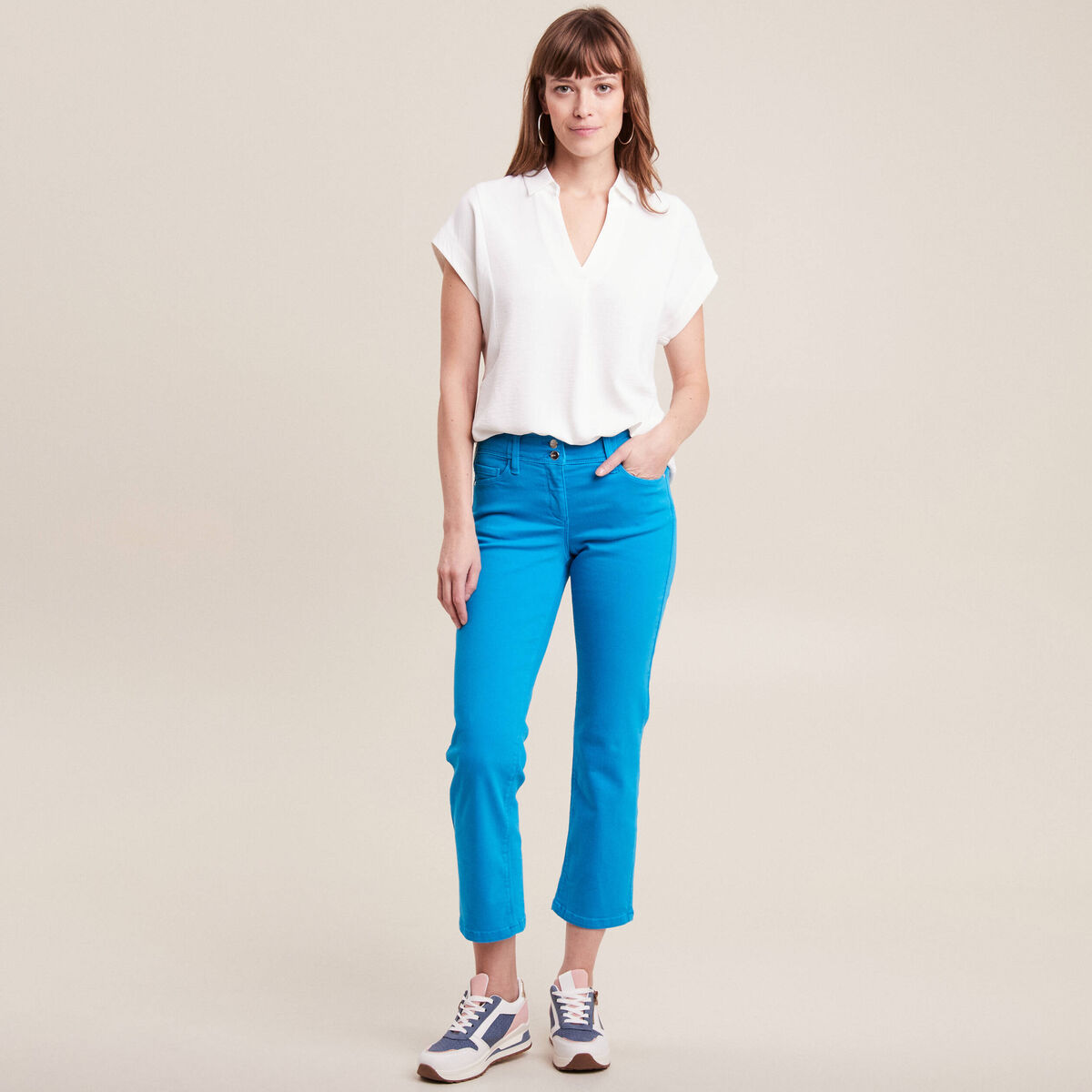 Jean droit taille basse 7/8&egrave;me bleu femme