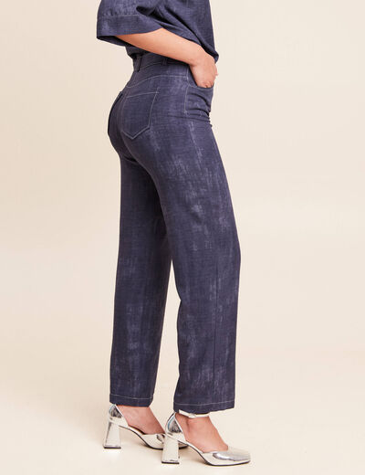 Jean large taille haute 5 poches bleu femme