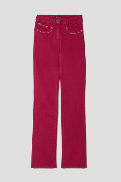 Pantalon évasé taille haute rouge foncé femme