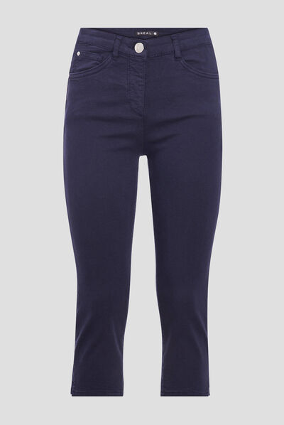 Pantacourt droit taille standard bleu marine femme