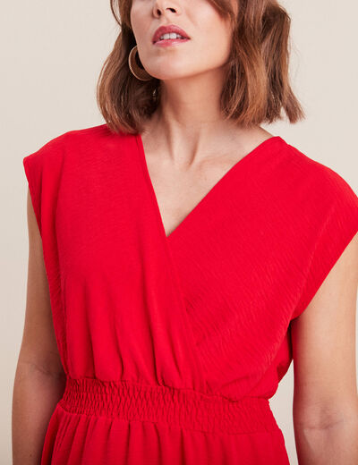 Robe évasée taille smockée rouge femme