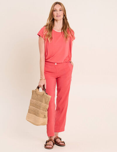 Pantalon chino large 7/8&egrave;me rouge femme