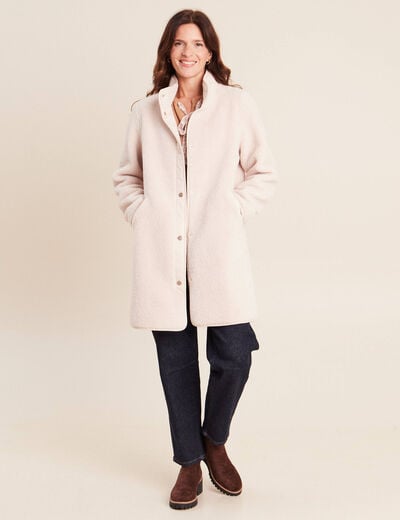 Manteau bouclette doubl&eacute; manches longues ivoire femme