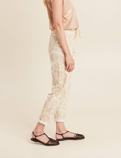 Pantalon coupe mom 7/8&egrave;me beige femme