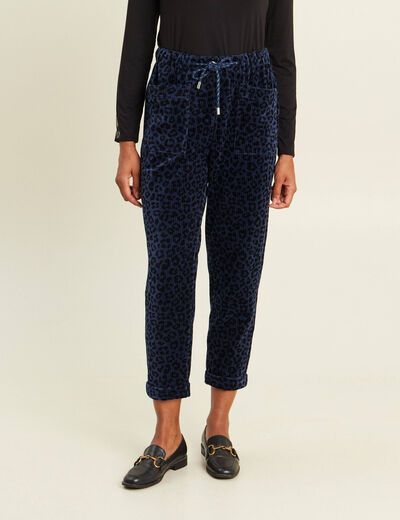 Pantalon coupe mom en velours bleu femme