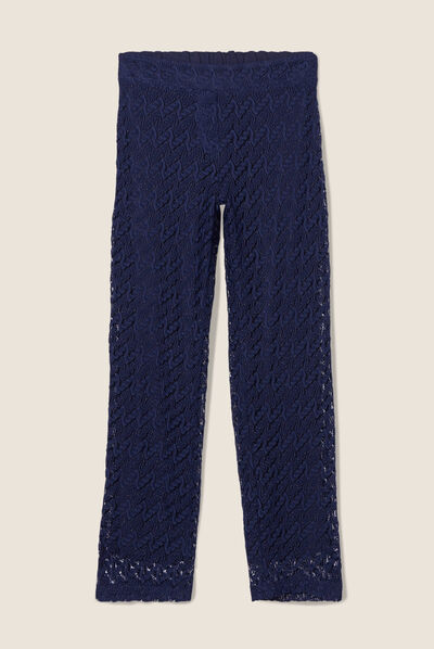 Pantalon flou dentelle 7/8ème bleu foncé femme