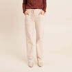 Pantalon taille haute coupe droite denim beige femme