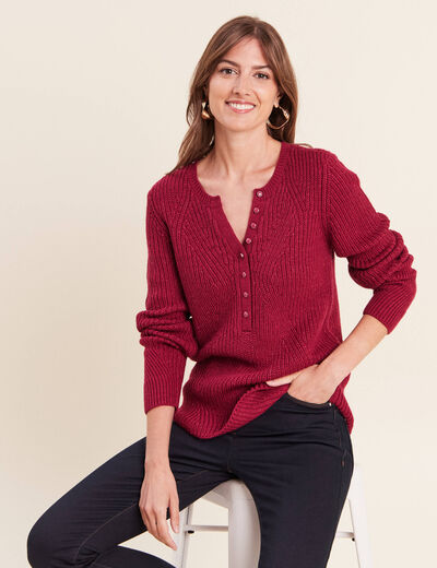 Pull manches longues rouge fonc&eacute; femme