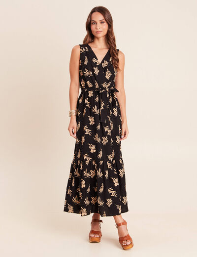 Robe longue &eacute;vas&eacute;e col v sans manches noir femme
