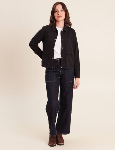 Veste courte droite manches longues noir femme