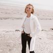Gilet long boutonn&eacute; ecru femme