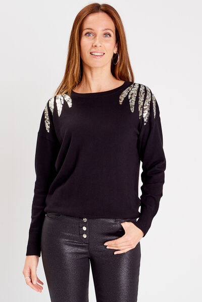 Pull manches longues noir femme