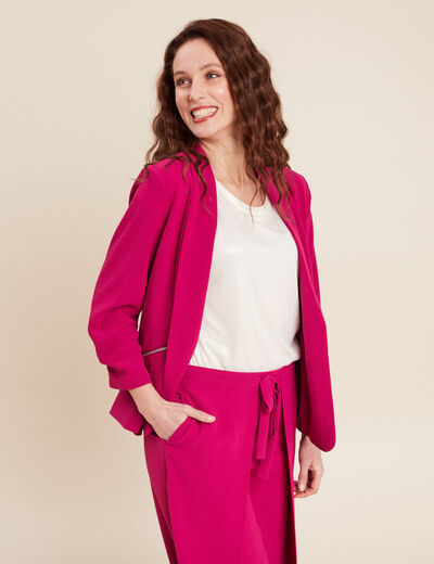 Veste fluide col châle rose fushia femme