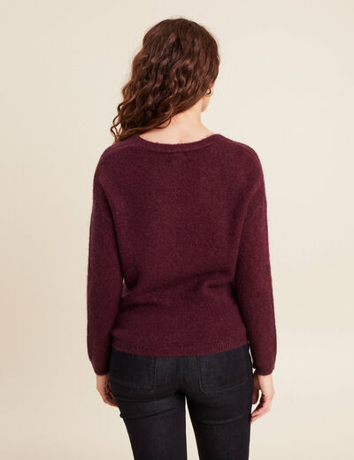 Pull col v bordeaux femme
