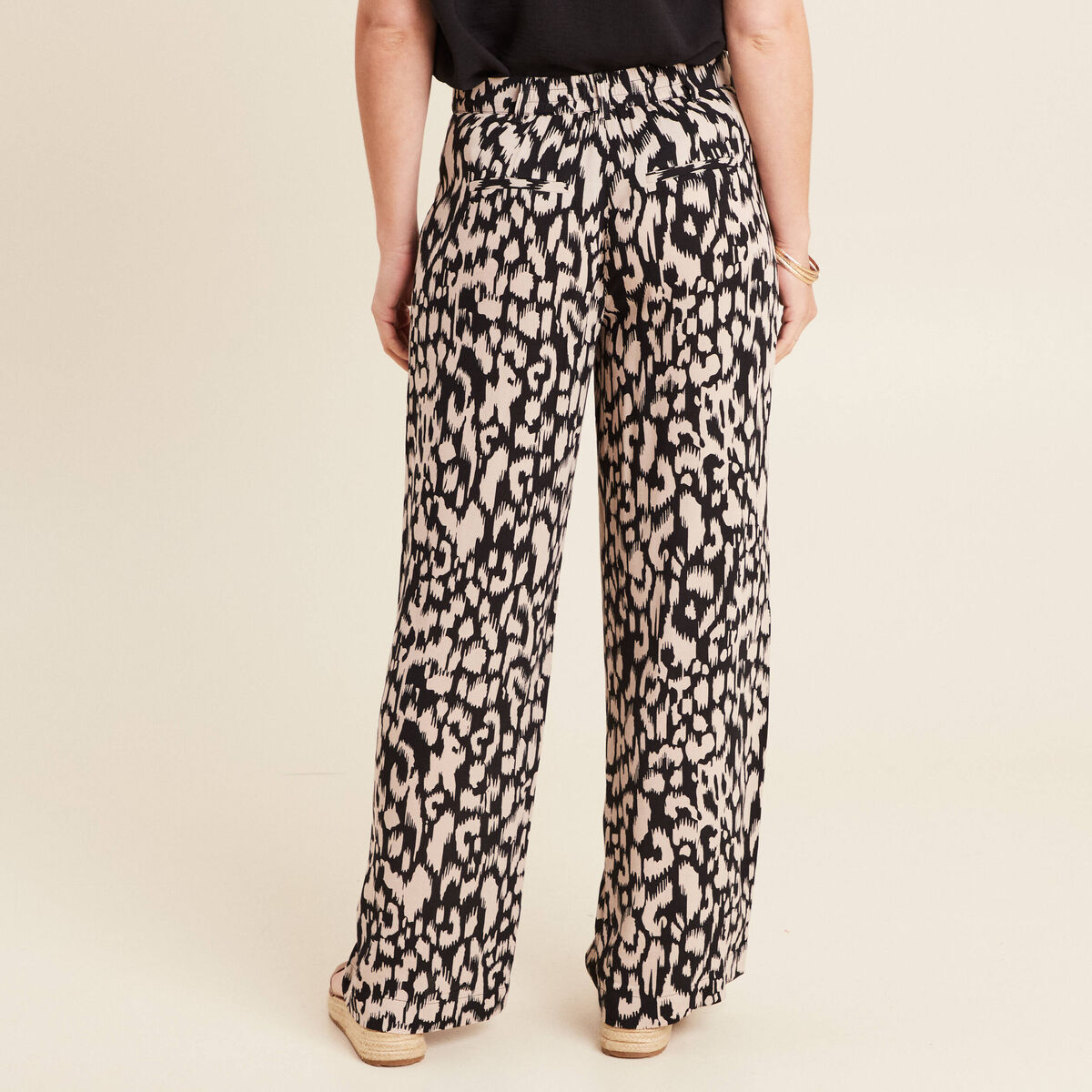Pantalon large taille haute noir femme