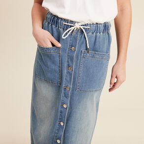Jupe longue droite en jean denim double stone femme