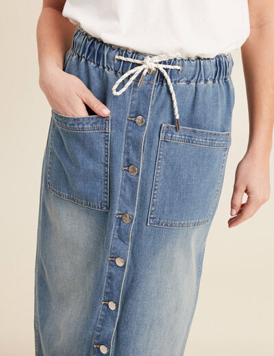 Jupe longue droite en jean denim double stone femme