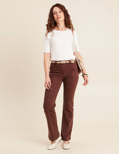 Pantalon bootcut jean ceinture amovible marron foncé femme