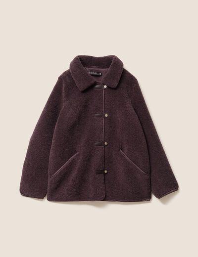 Manteau droit laine mouton bordeaux femme