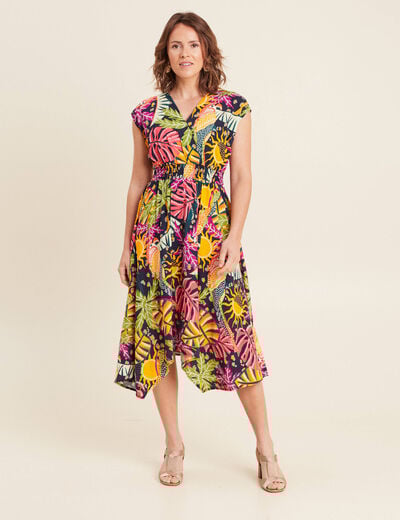 Robe longue évasée sans manches multicolore femme