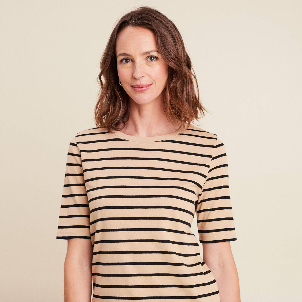 T-shirt col rond marron clair femme
