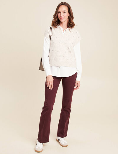 Pull sans manches col chemise beige femme
