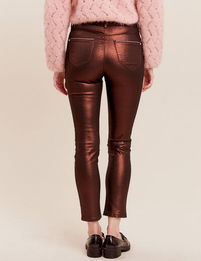 Pantalon ajusté aspect irisé marron foncé femme