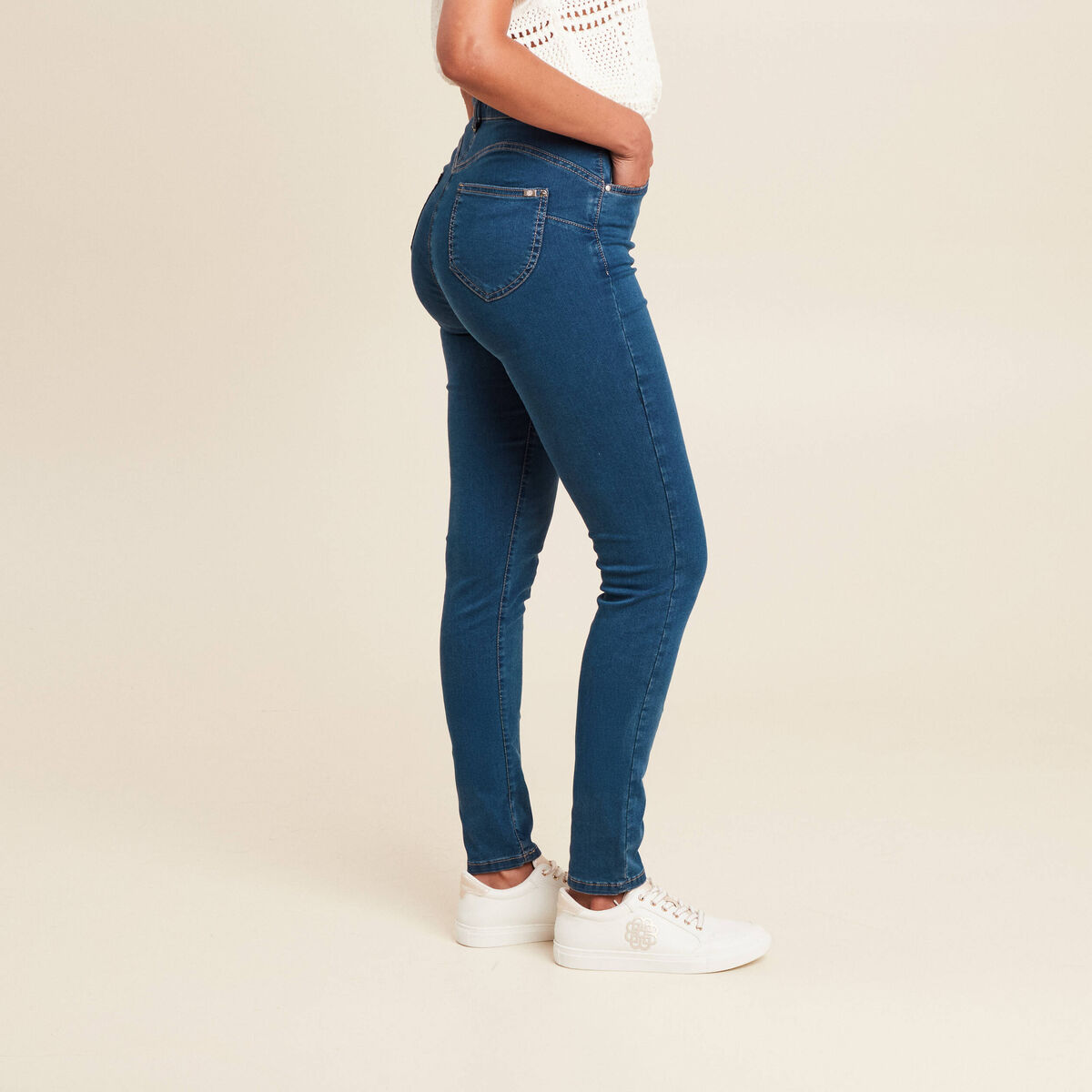 Jeans léger taille haute long denim double stone femme