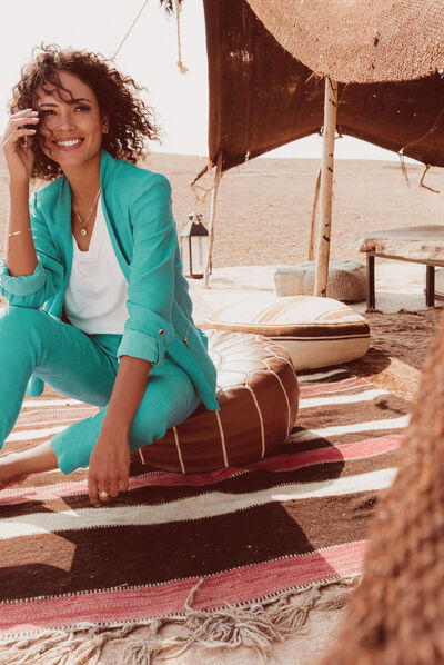 Pantalon flou fluide vert femme