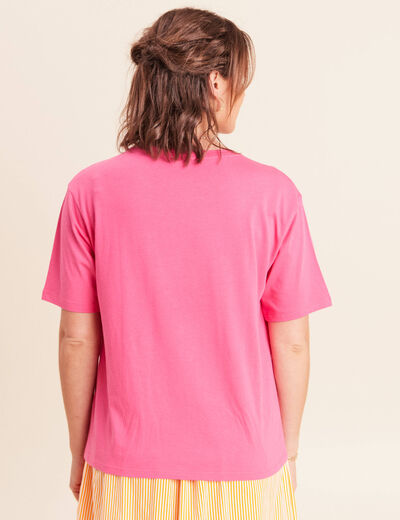 T-shirt col rond manches courtes rose fushia femme