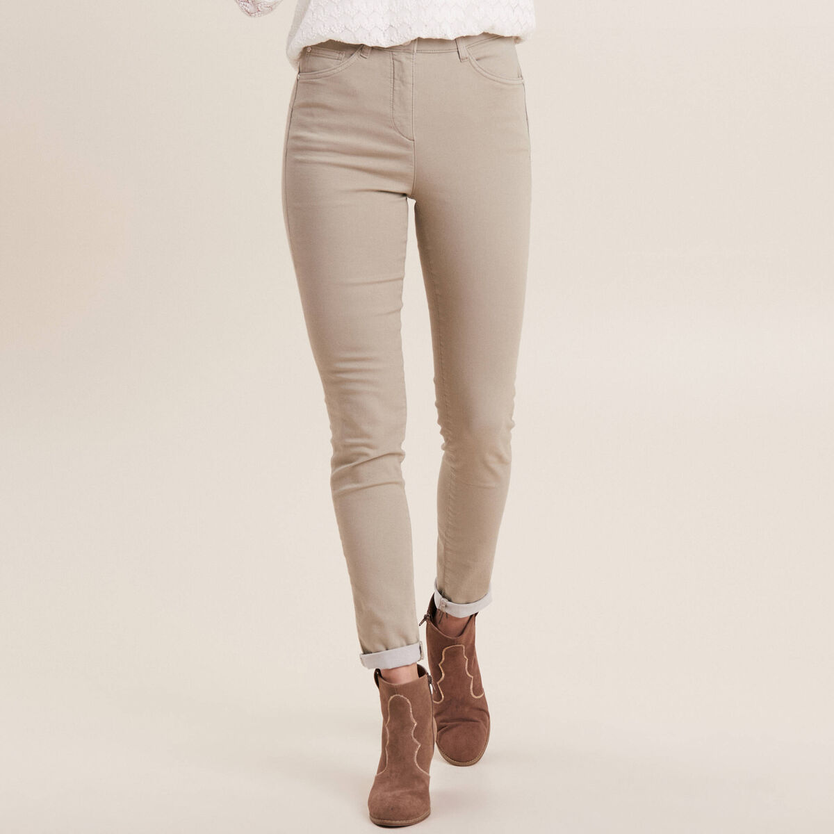 Pantalon léger taille haute long vert clair femme