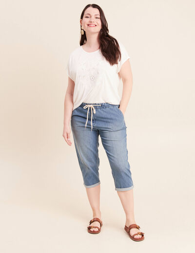 Pantacourt coupe mom denim double stone femme