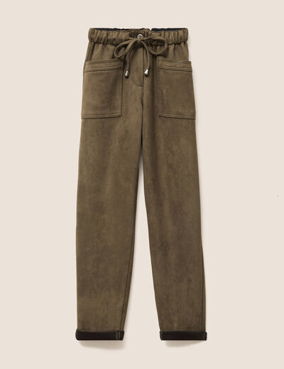 Pantalon coupe mom 7/8&egrave;me vert kaki femme