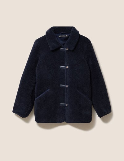 Manteau droit effet mouton bleu fonc&eacute; femme