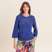 Pull ajour&eacute; col rond manches longues bleu fonc&eacute; femme