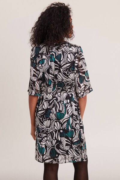 Robe évasée manches 3/4 vert foncé femme
