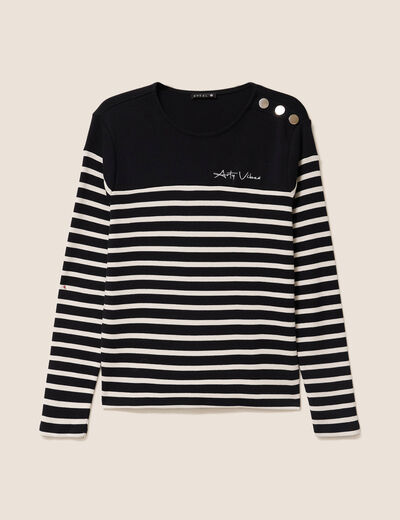 T-shirt broderie en coton noir femme