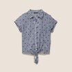 Chemise cintr&eacute;e col v manches courtes bleu femme
