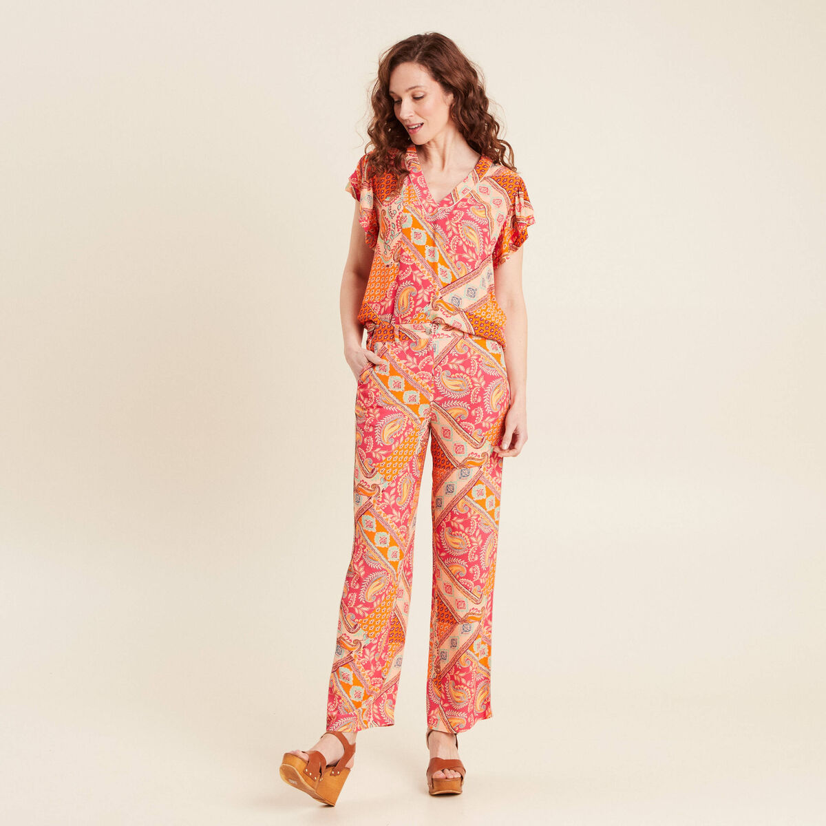 Blouse manches courtes orange femme