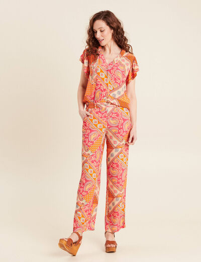 Blouse manches courtes orange femme