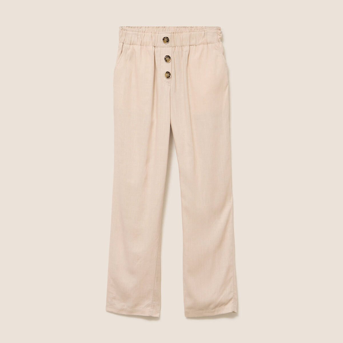 Pantalon large taille haute ivoire femme