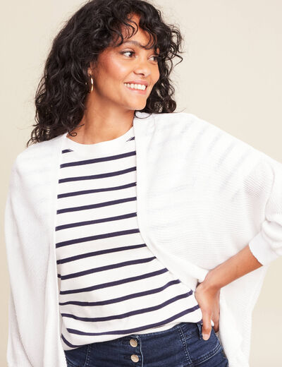 Gilet droit mi-long à pans manches 3/4 ecru femme