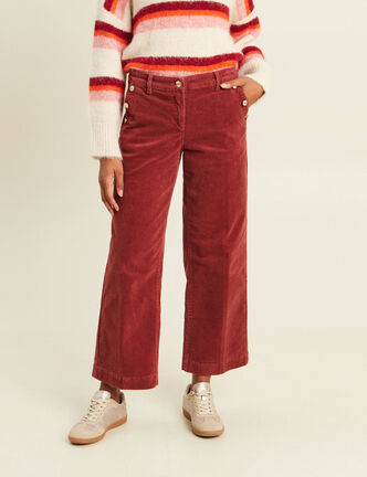 Pantalon large velours c&ocirc;tel&eacute; orange fonc&eacute; femme