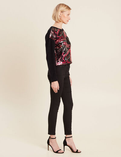 Pantalon ajusté détails strass noir femme