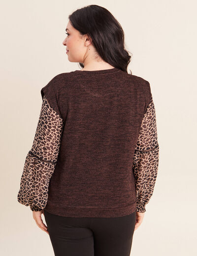 T-shirt col rond manches longues noir femme