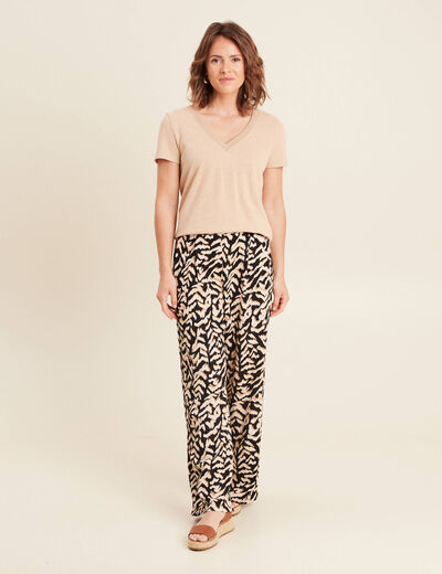 T-shirt manches courtes col en V sable femme