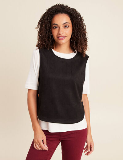 Top cintr&eacute; sans manches col rond noir femme