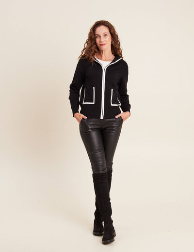 Gilet manches longues capuche noir femme