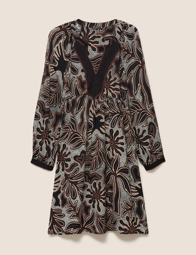Robe fluide col v manches longues noir femme