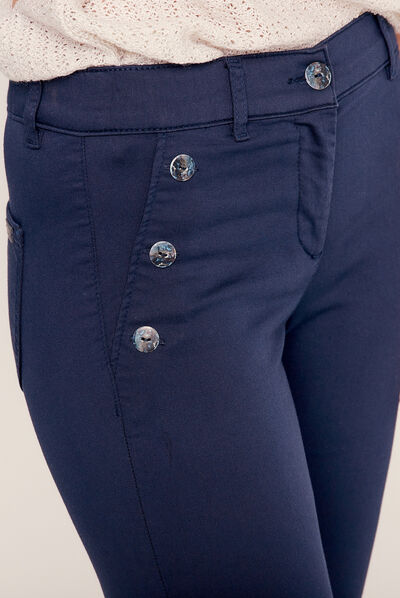 Pantalon ajusté 7/8ème à pont bleu marine femme